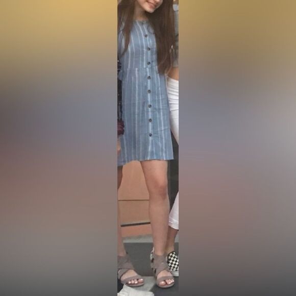 MIA CHICA | Girls Sleeveless Summer Blue White Striped Button Down Dress Size L - Picture 2 of 8